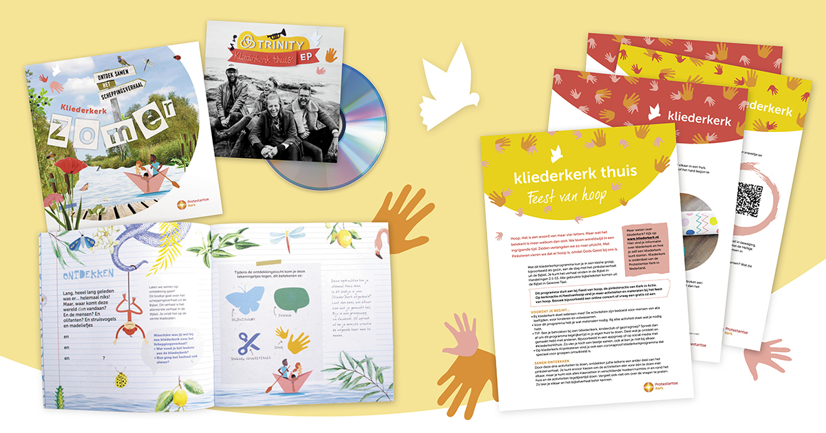 Kliederkerk Thuis-doeboek Zomer, kant-en-klaar kliederkerkprogramma en de kliederkerk CD met wereldband Trinity.